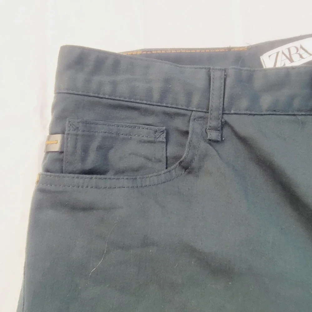 Zara Skinny Fit Men's Pants Size 31 Dark Green 5-Pocket Stretch Trousers P31